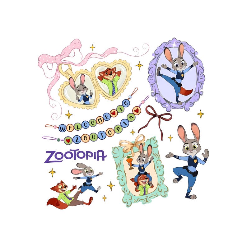 Retro Zootropolis Disney png, Coquette Rosette Akvarell Zootropolis png, Judy Hopps png, Nick Wilde png, WDW Familj 2026 Trip Tee bild 1