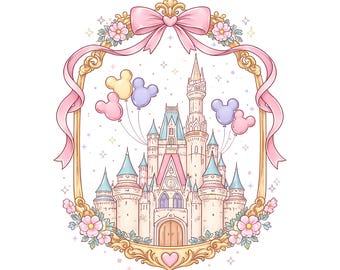 Castello magico Coquette con fiocco rosa PNG, Magic Kingdom La bella addormentata digitale, Cartone animato Nastro rosa PNG, Principessa PNG per vacanze in famiglia