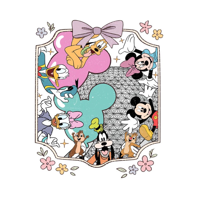 Retro Coquette-rosett, Musse Pigg och vänners signaturer, Disneyland-karaktärer, magiska Disneyworld-png, Disney Epcot-png bild 1