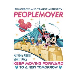 Vintage Disney Mickey and Friends Space Mountain PNG, Tomorrowland Transit Authority People Mover Png, Keep Moving Forward Png