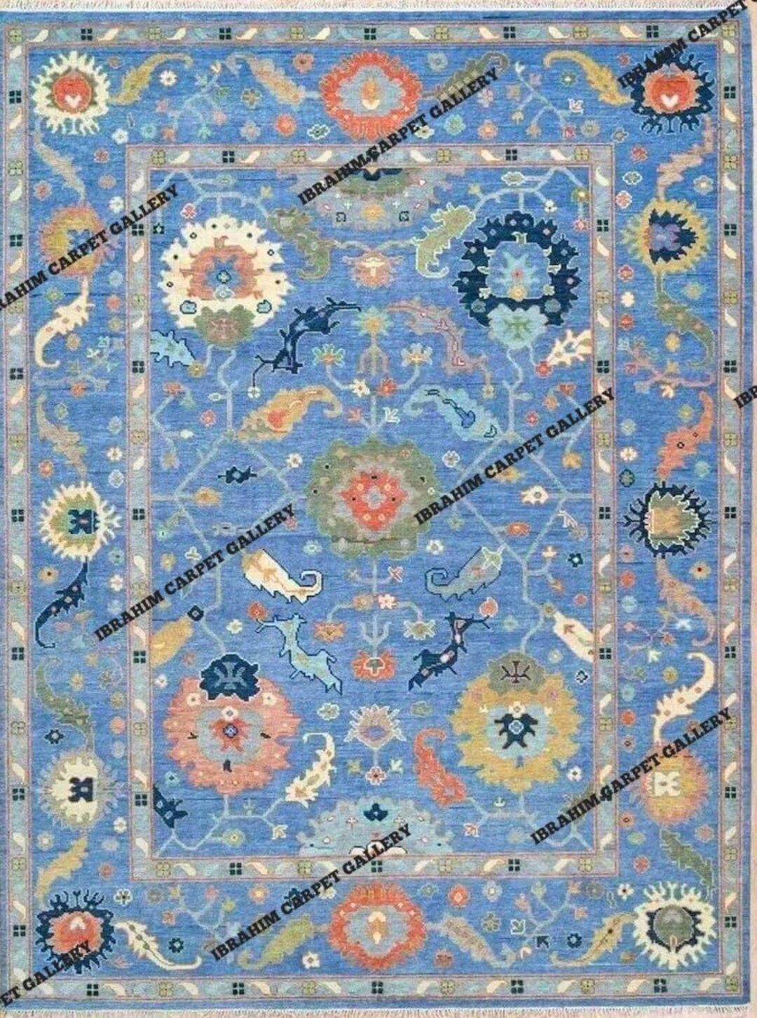 Handwoven Light Blue Persian Style Rug – Oushak Garden Floral Area ...
