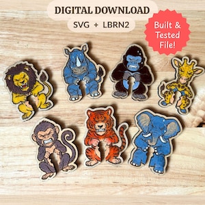 7 Jungle Safari Animals Bread Bag Clips SVG Laser Cut File | Funny Kitchen Decor