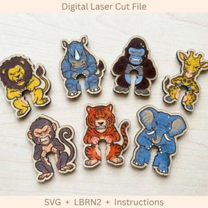 Jungle Safari Animal Bread Bag Clip Laser Cut SVG File 7 Animal Designs Reusable Bread Ties Digital Download