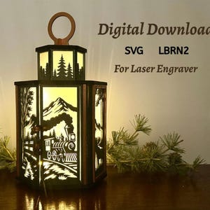 Wildlife and Train Lantern: Digital Laser Cut File SVG, LBRN2 | Forest Animals Lightbox