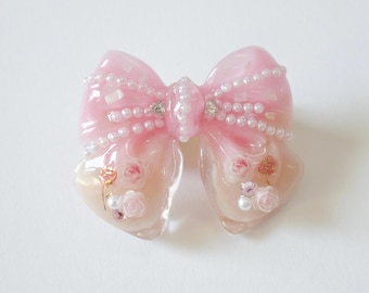 Pink Mini Bow Hair Clip, Pearl Resin Barrette Romantic Rose Hair Accessory