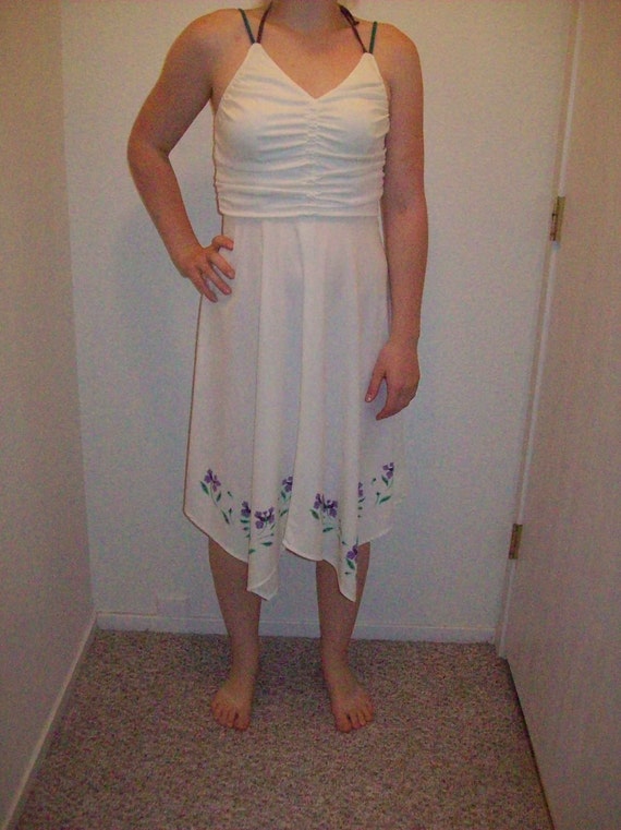 Pretty White 1980's Sundress with Purple Flowers