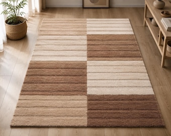 Hand Tufted New Zealand Wool Rug | Modern Beige Brown Area Carpet