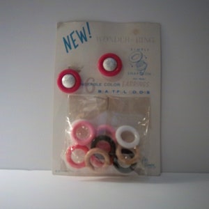 Vintage 1950's  Wonder Ring Earrings   Snap on changeable colors  Clip on backs  5 Sets with extra rings