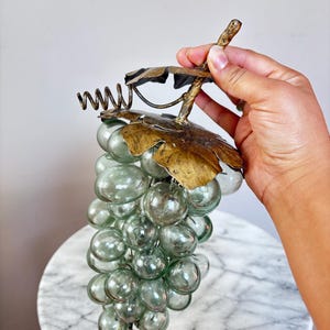 Vintage Glass & Brass Grape Cluster Sculpture | Hollywood Regency Decor | Mid Century Table Accent | Brass Grapes Fruit Display image 1