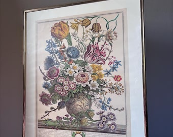 Lámina floral vintage "Marzo" / Estudio botánico del siglo XVIII, enmarcada