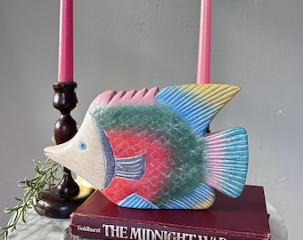 Hand-Carved Wooden Tropical Fish Figurine | Rustic Nautical Decor | Coastal Wood Sculpture