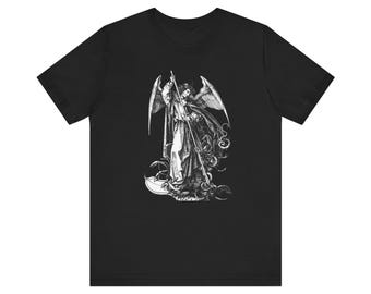 魂を量る大天使ミカエルのTシャツ。天使と悪魔。美術史。ゴシック