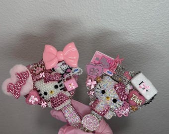 LUX Custom Hello Kitty/ Daisy Duck Bling Heart Mirror | Mini Pink Rhinestone Mirror | Personalized Mirror | Kawaii Y2K Cute Gift