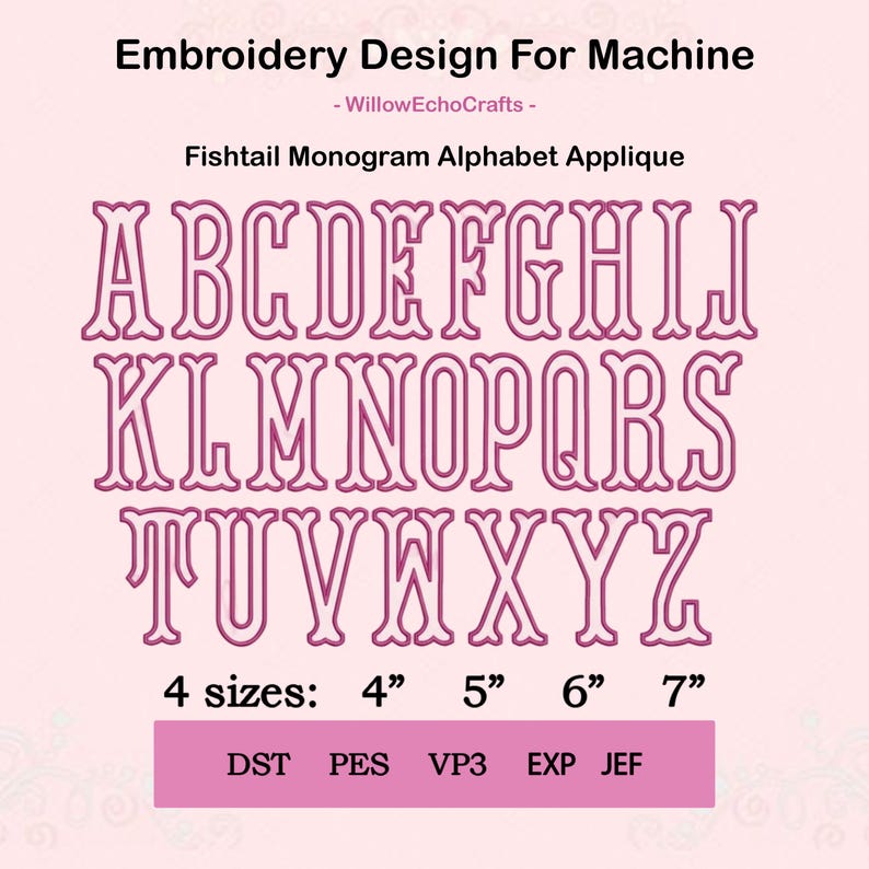 Fishtail Monogram Applique Embroidery Font, 4 Sizes 5 Formats + BX ...