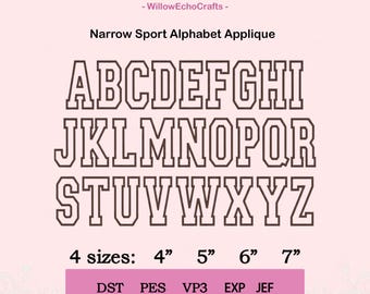 Schmales Sport Alphabet Applikation Design - Maschinenstickerei Designdatei - 4 Größen - Instant Download