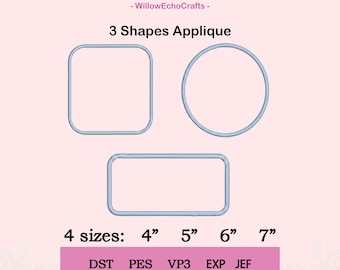 3 Shapes applique embroidery designs, Applique Embroidery, Circle Applique, Rectangle Applique, Square Applique, 4 Sizes - Digital download