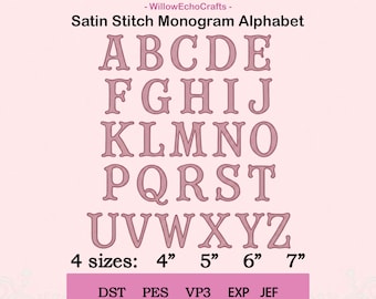 Clara Diamond Filled Fishtail Embroidery Font - Satin Stitch Monogram Alphabet - 4 Sizes for Machine Embroidery -  Digital Download