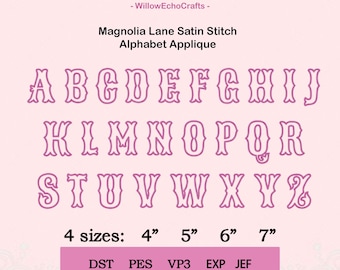 Fuente Magnolia Lane para bordado a máquina con apliques de alfabeto en puntada de satén: Native BX + archivos de puntada (descarga digital)