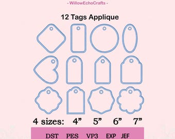 Tag Applique Design - 4 sizes - 12 Types - Machine Embroidery Design File - Digital Download
