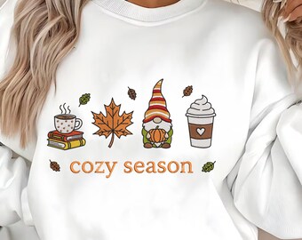 Cozy Season Applique Embroidery Design, Fall Reposition Applique Embroidery, Retro Halloween Varsity Cozy Sweatshirt Embroidery Digital File