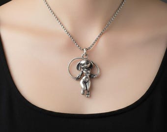 Retro Cartoon Character Pendant Necklace Vintage Alloy Chain Playful Statement Jewelry Unisex