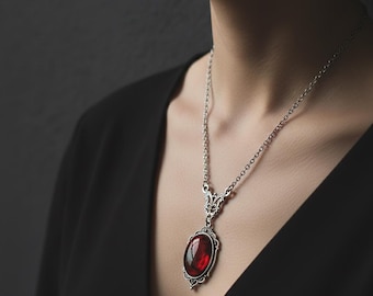 Collana con ciondolo rosso gotico da vampiro, girocollo punk vintage, accessorio di gioielleria unisex per Halloween, regalo