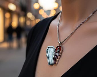 Collana con ciondolo a forma di scheletro di bara gotica, in argento, con apertura a bara, macabro oscuro, unisex, gioielli di tendenza