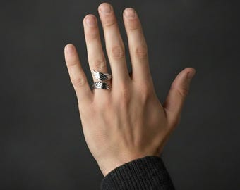 Angel Wing Ring Adjustable Open Wrap Punk Gothic Unisex Statement Jewelry