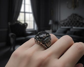 Anello geometrico nero in stile palazzo, unisex, antico, gotico, gioielli di lusso, retrò, inciso