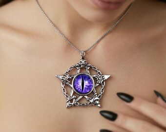 Dragon Eye Star Pendant Gothic Occult Necklace Unisex Fantasy Statement Jewelry