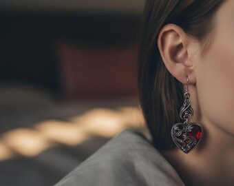 Orecchini a forma di cuore con olio di pipistrello gotico, gioielli neri per Halloween, regalo di moda alternativa romantica e oscura