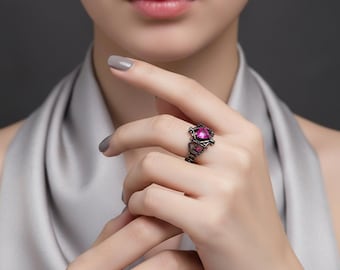 Gothic Crown Cross Adjustable Ring Purple Heart Crystal Medieval Unisex Jewelry