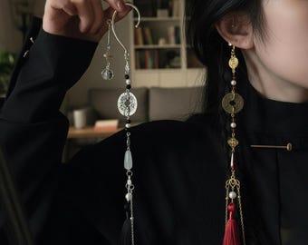 Orecchini cinesi in stile antico con nappe / Orecchini unisex, gioielli etnici vintage