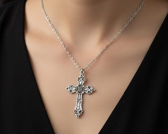 Collana con croce gotica, ciondolo vintage grunge, gioielli Y2K, unisex, accessorio a catena, regalo