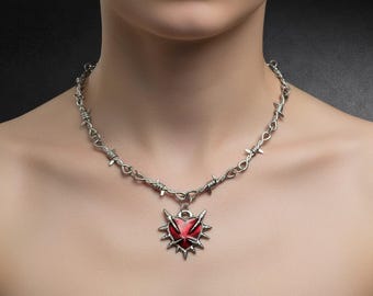 Red Heart Sword Thorn Necklace Y2K Harajuku Streetwear Alternative Fashion Pendant