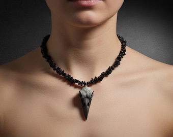 Crow Necklace Bird Bone Inspired Pendant Dark Halloween Jewelry Alternative Fashion