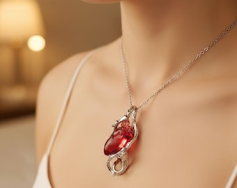 Collana con cuore di spina gotica, ciondolo anatomico romantico scuro, punk, alternativa, gioielli unisex