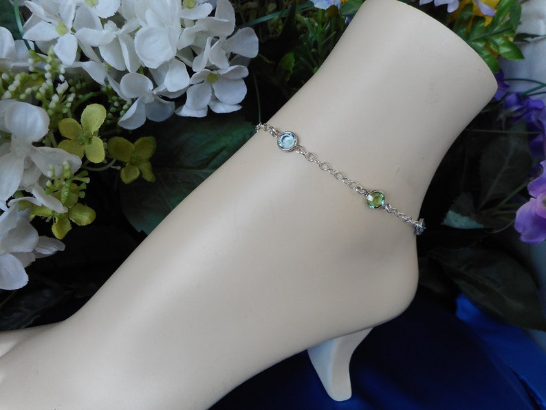 Birthstone Anklet-Sterling Silver Family Anklet-Sterling Silver Anklet-Mother\u2019s Birthstone Anklet-7 Birthstone Anklet-Custom Anklet-Anklet
