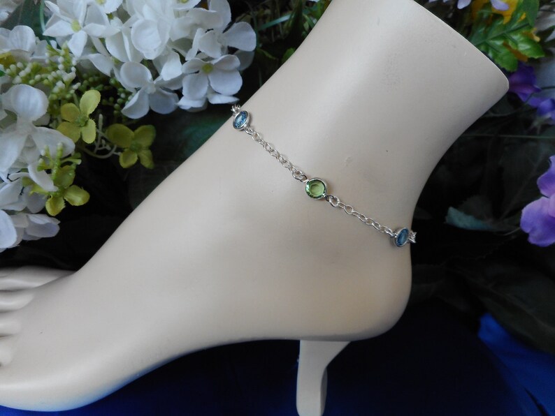 Birthstone Anklet-Sterling Silver Family Anklet-Sterling Silver Anklet-Mother\u2019s Birthstone Anklet-7 Birthstone Anklet-Custom Anklet-Anklet