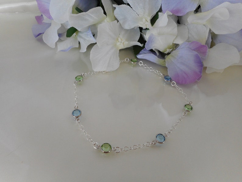 Birthstone Anklet-Sterling Silver Family Anklet-Sterling Silver Anklet-Mother\u2019s Birthstone Anklet-7 Birthstone Anklet-Custom Anklet-Anklet