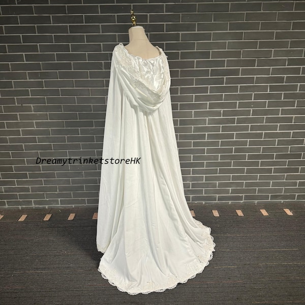 Ivory Velvet Hooded Cape | Lace-Trimmed, Custom Length for Winter Weddings, Christmas & Halloween
