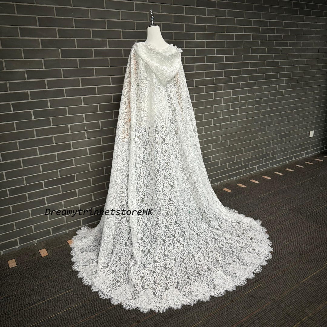 Full Lace Cape, Hooded Wedding Cloak, Ivory Bridal Cape Veil, Support ...
