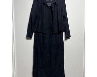Karin Stevens Dress Jacket Set 12 Black Womens Dark Academia Faux Suede Vintage