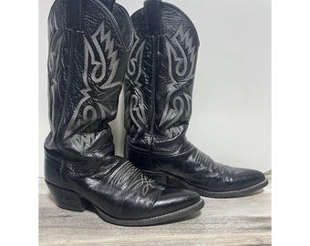 Justin Cowboy Boots 6D Black Mens Western Goth Leather Pointed Toe 9035 USA