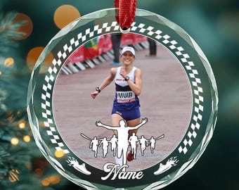 Running Glass Ornament, Sport Christmas Home Decor,Photo Marathon Runner Ornament,Cross Country Gift for Runner Running Gift Track and Field