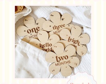 Daisy floral baby monthly milestone disc set, Name sign announcement SVG laser engrave cut file, wild flower Baby nursery, Digital download