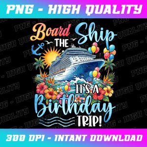 クルーズ誕生日旅行PNG、トロピカルバケーションデザイン（即時ダウンロード）
