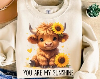 Baby Highland Cow PNG, Sunflower Sublimation Design (Digital Download)