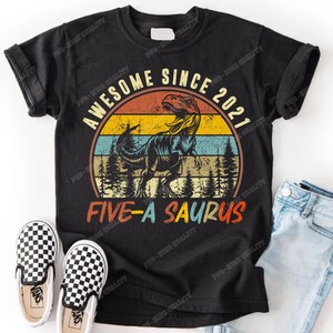 Five -A-Saurus Birthday T-Rex PNG, Vintage Dinosaur 5th Birthday Boy (Digital Download)