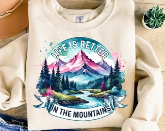 La vida es mejor en las montañas PNG, diseño vintage para sublimación (descarga digital)